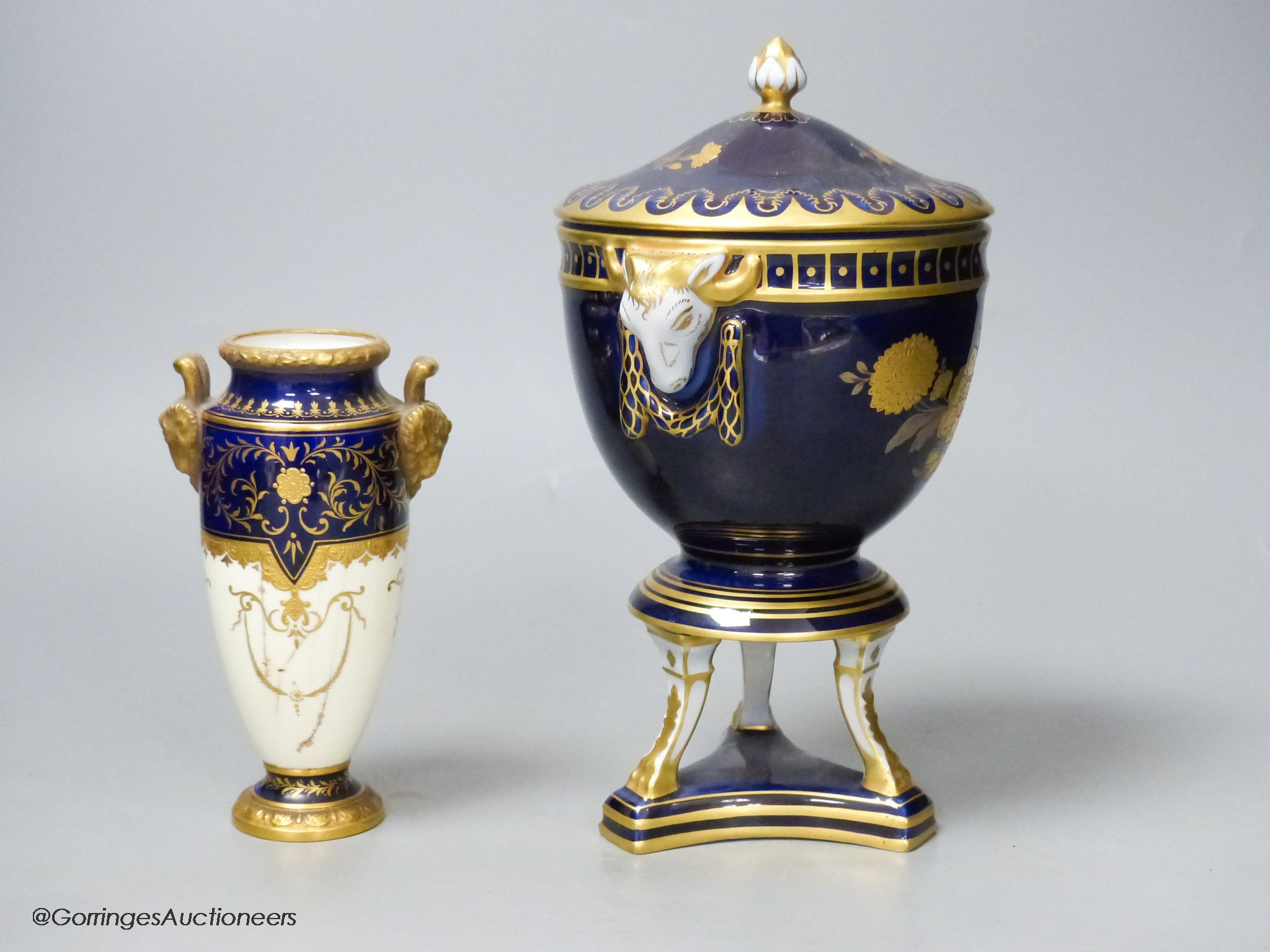 A Heutschenreuther porcelain vase and cover and a small Coalport vase (cracked), tallest 23cm